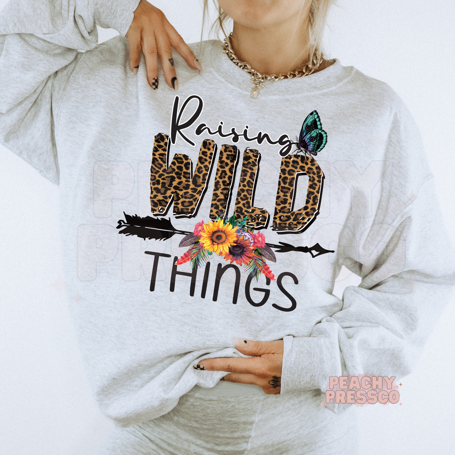 Raising Wild Things Leopard Print Floral Sweatshirt, Apparel