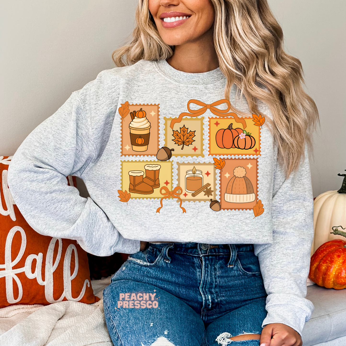 Autumn Essentials Sweatshirt | Pumpkins, Coffee, Boots & Candle, Fall Apparel