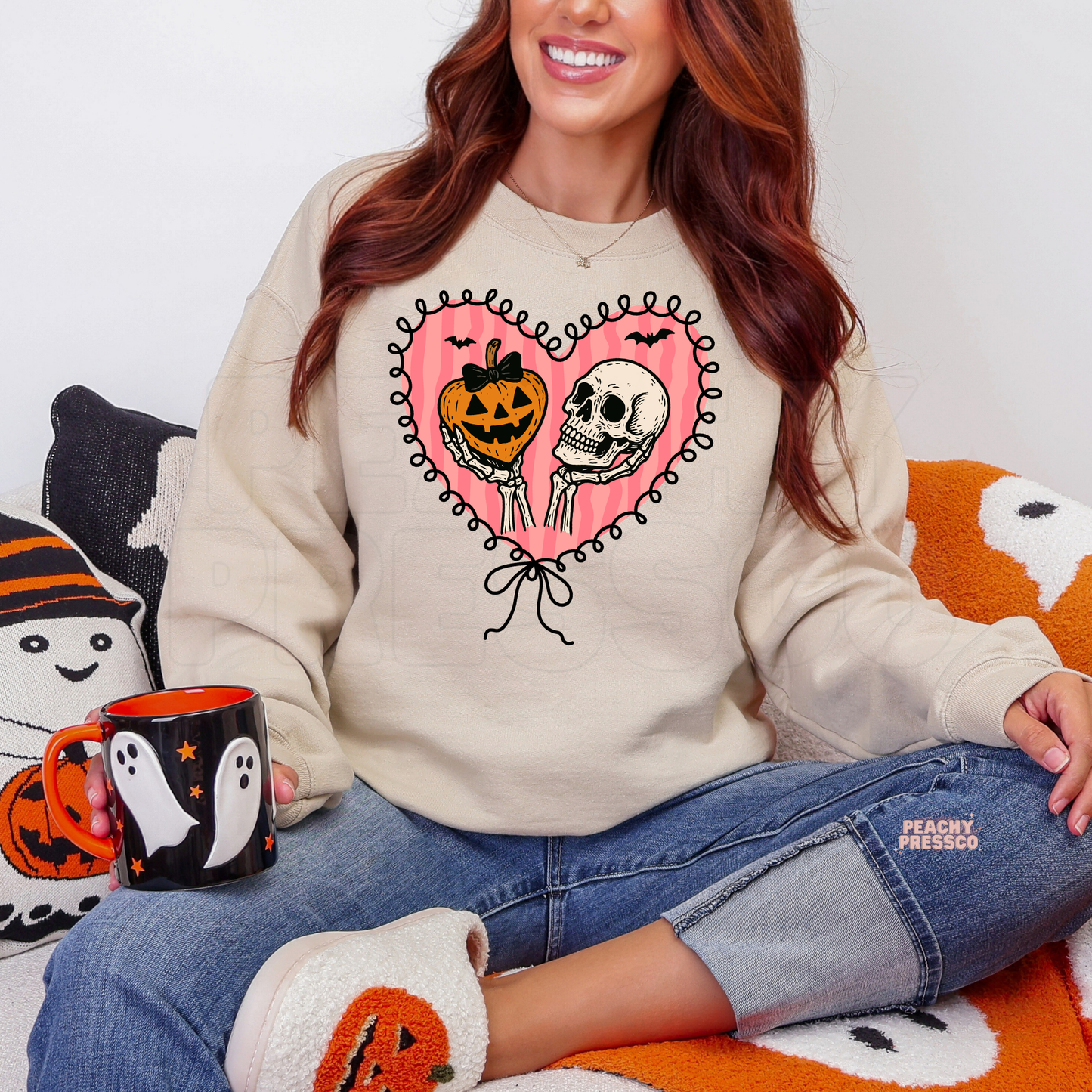 Pumpkin & Skull Heart Halloween Shirt | Cute Creepy Love Apparel