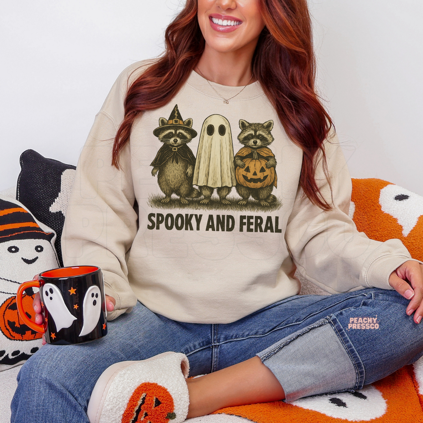 Spooky and Feral Raccoon Halloween Shirt | Cute Retro Graphic Tee, Apparel