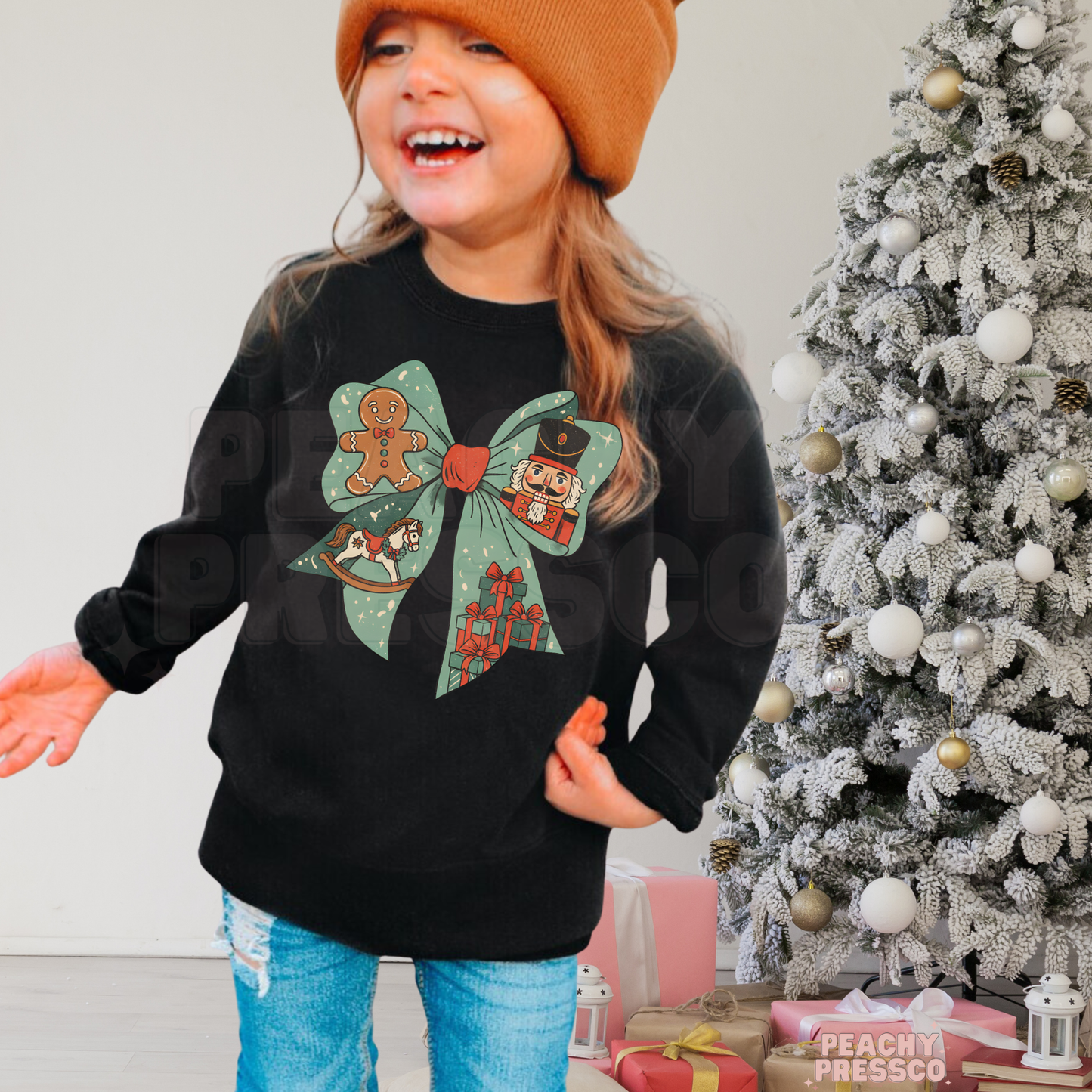Nutcracker Bow Christmas Sweatshirt – Kids Festive Fun Holiday Apparel