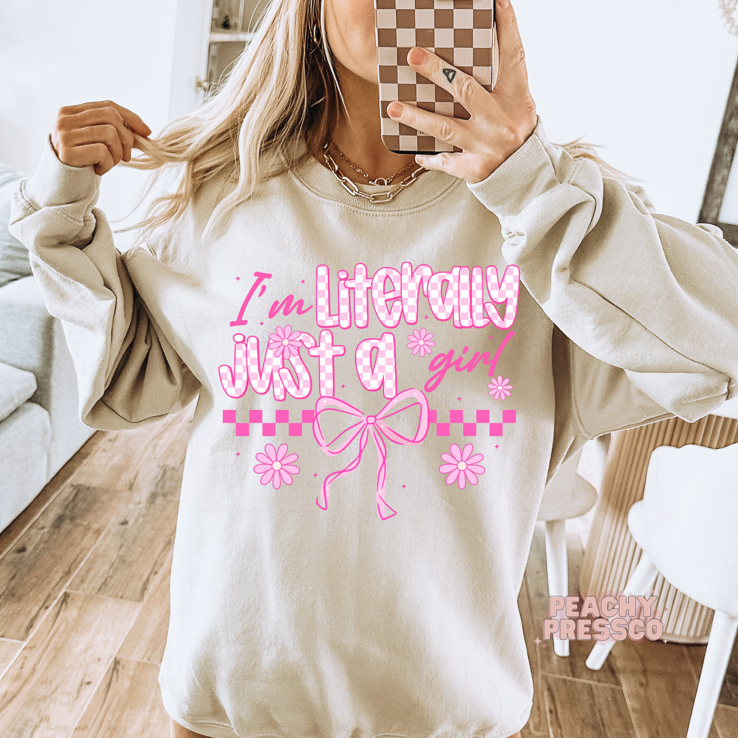 Trendy I’m Literally Just a Girl T-Shirt – Cute Pink Bow Style Crewneck Sweatshirt, Aesthetic