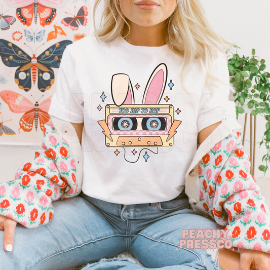 Too Hip To Hop Bunny Cassette Easter T-Shirt – Retro 80s Spring Apparel