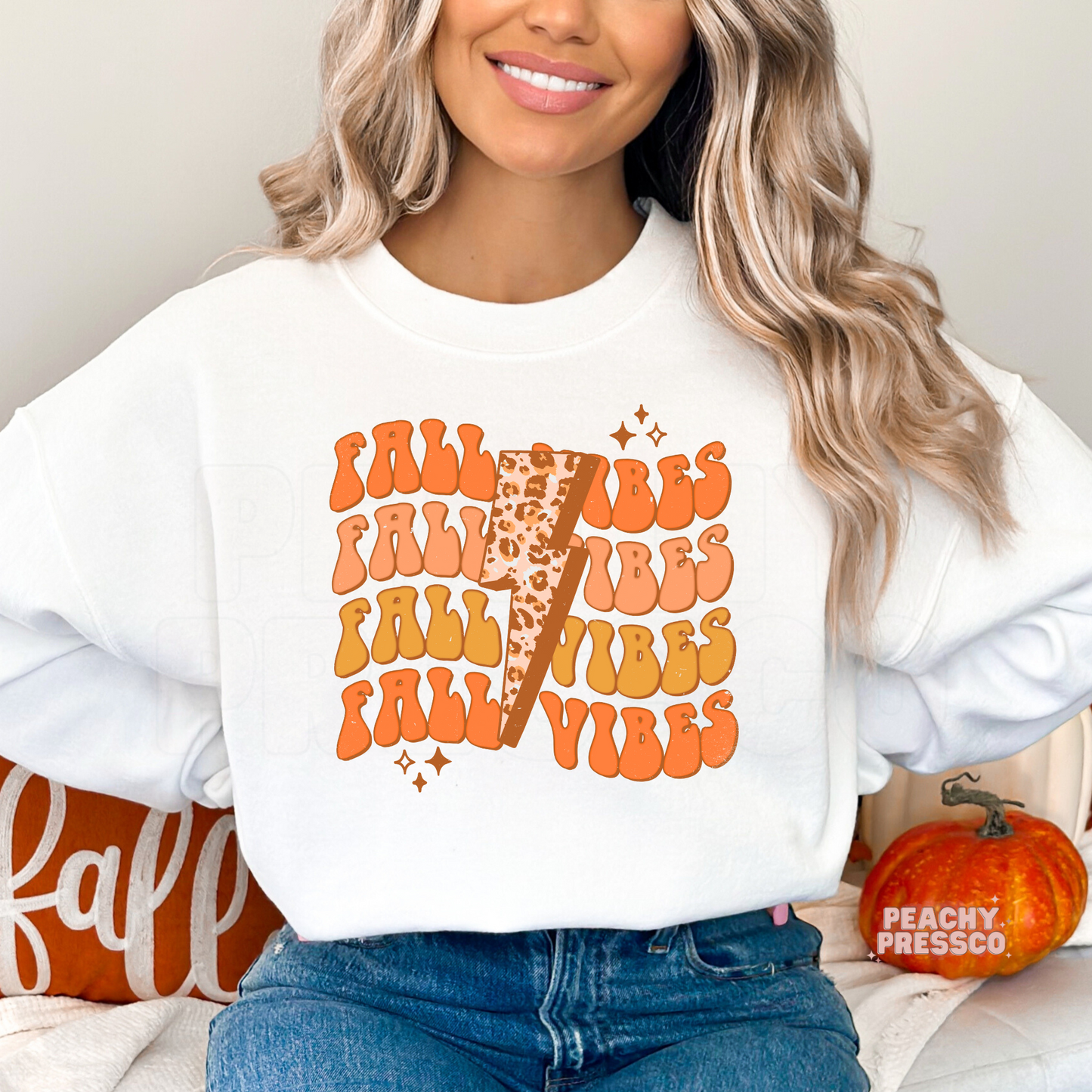Fall Vibes Lightning Sweatshirt – Repeated Retro Design Apparel