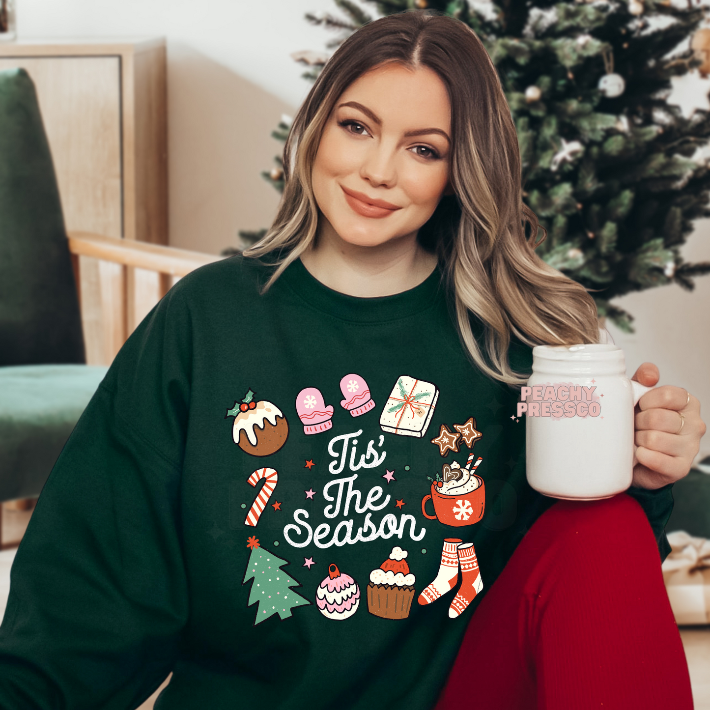 Tis the Season Cozy Christmas Sweatshirt – Holiday Treats & Festive Icons
