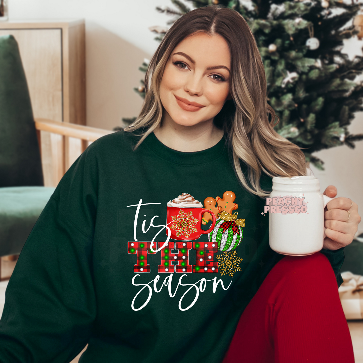 Tis the Season Christmas Icons Sweatshirt – Holiday Mug, Gifts & Cookies