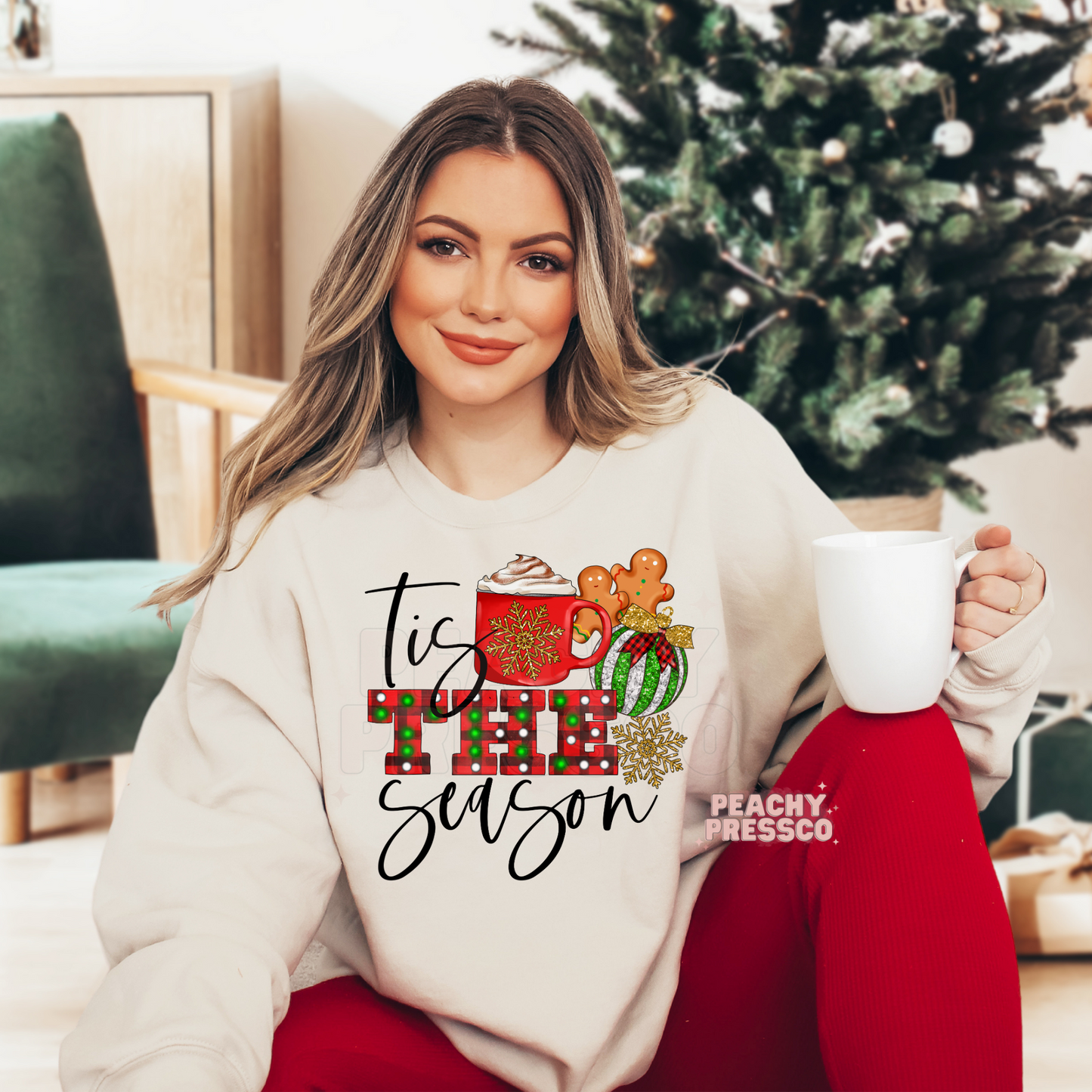Tis the Season Christmas Icons Sweatshirt – Holiday Mug, Gifts & Cookies