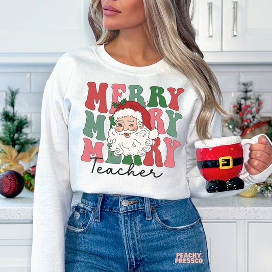 Merry Merry Merry Teacher Christmas Sweatshirt, Apparel