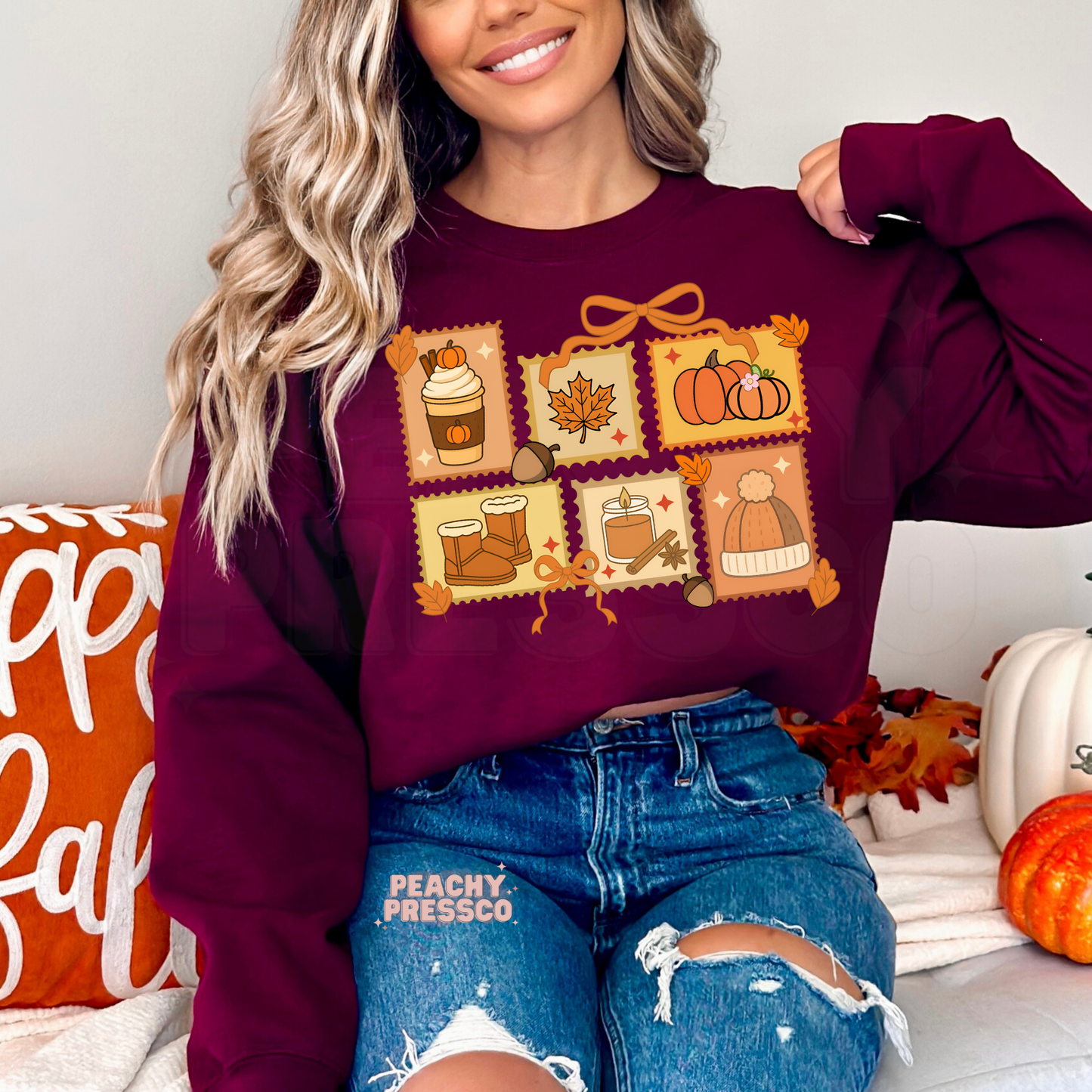 Autumn Essentials Sweatshirt | Pumpkins, Coffee, Boots & Candle, Fall Apparel