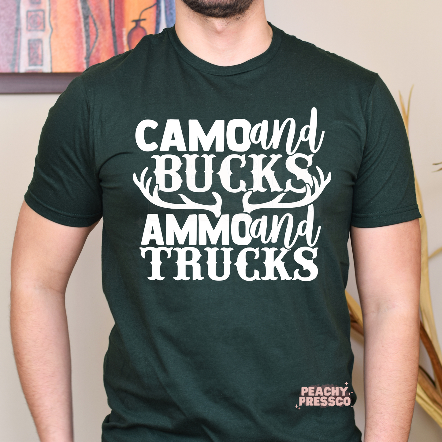 Camo and Bucks, Ammo and Trucks Hunting T-Shirt – Country Boy Deer Hunter Apparel