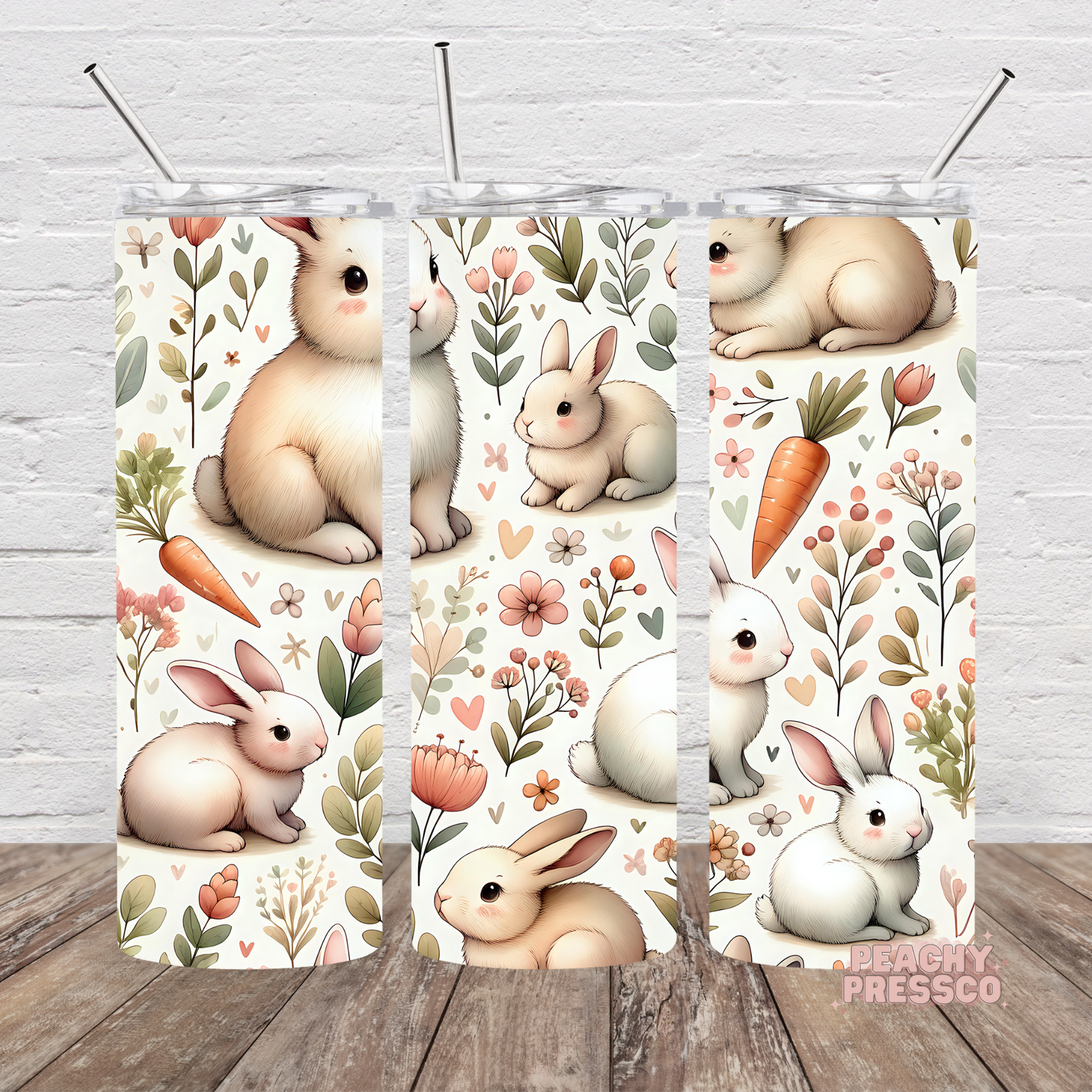 Cute Bunny Tumbler – Pastel Spring Rabbits with Flowers & Carrots
