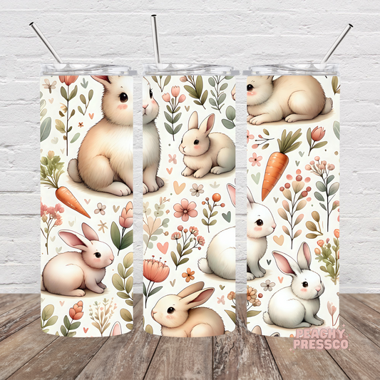 Cute Bunny Tumbler – Pastel Spring Rabbits with Flowers & Carrots