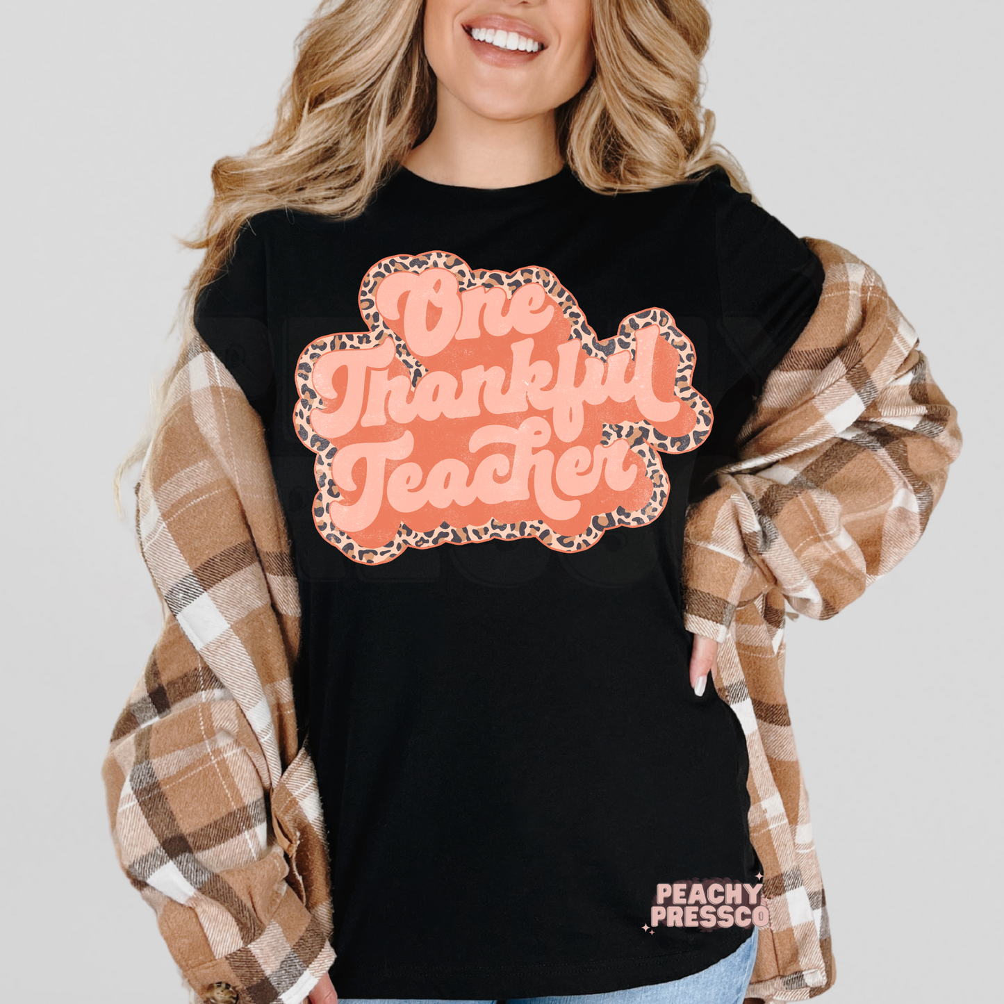 One Thankful Teacher Sweatshirt, Leopard Border Fall Apparel