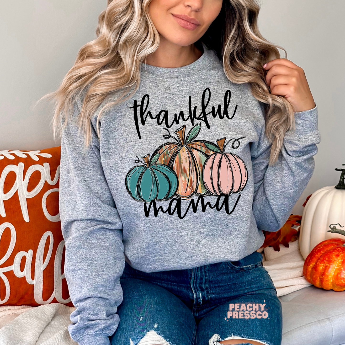 Thankful Mama Fall Sweatshirt – Cozy Colorful Pumpkin Apparel