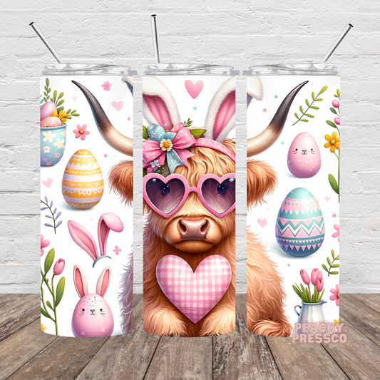 Easter Highland Cow Tumbler – Bunny Ears, Eggs & Heart Glasses