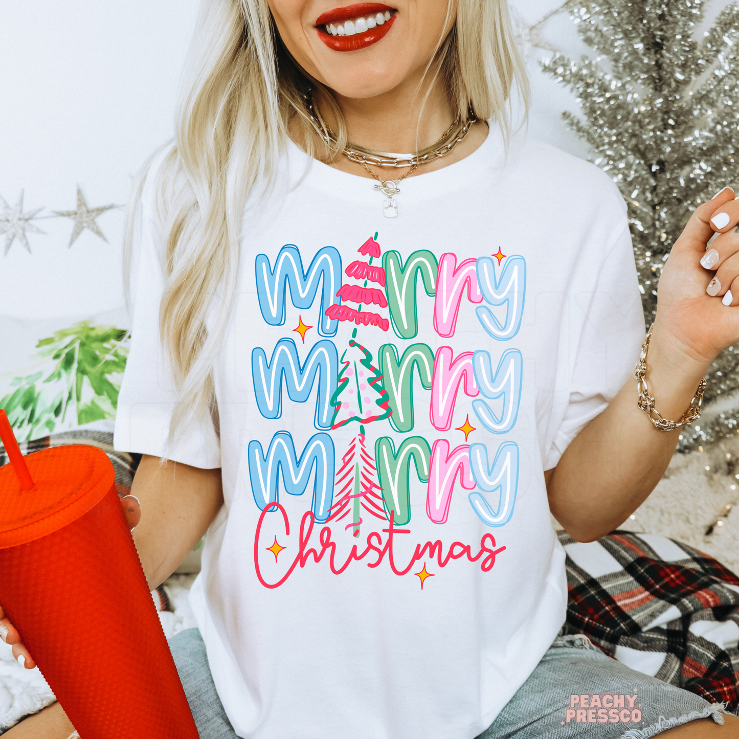 Merry Merry Christmas Shirt | Cute Pastel Retro Holiday, Apparel