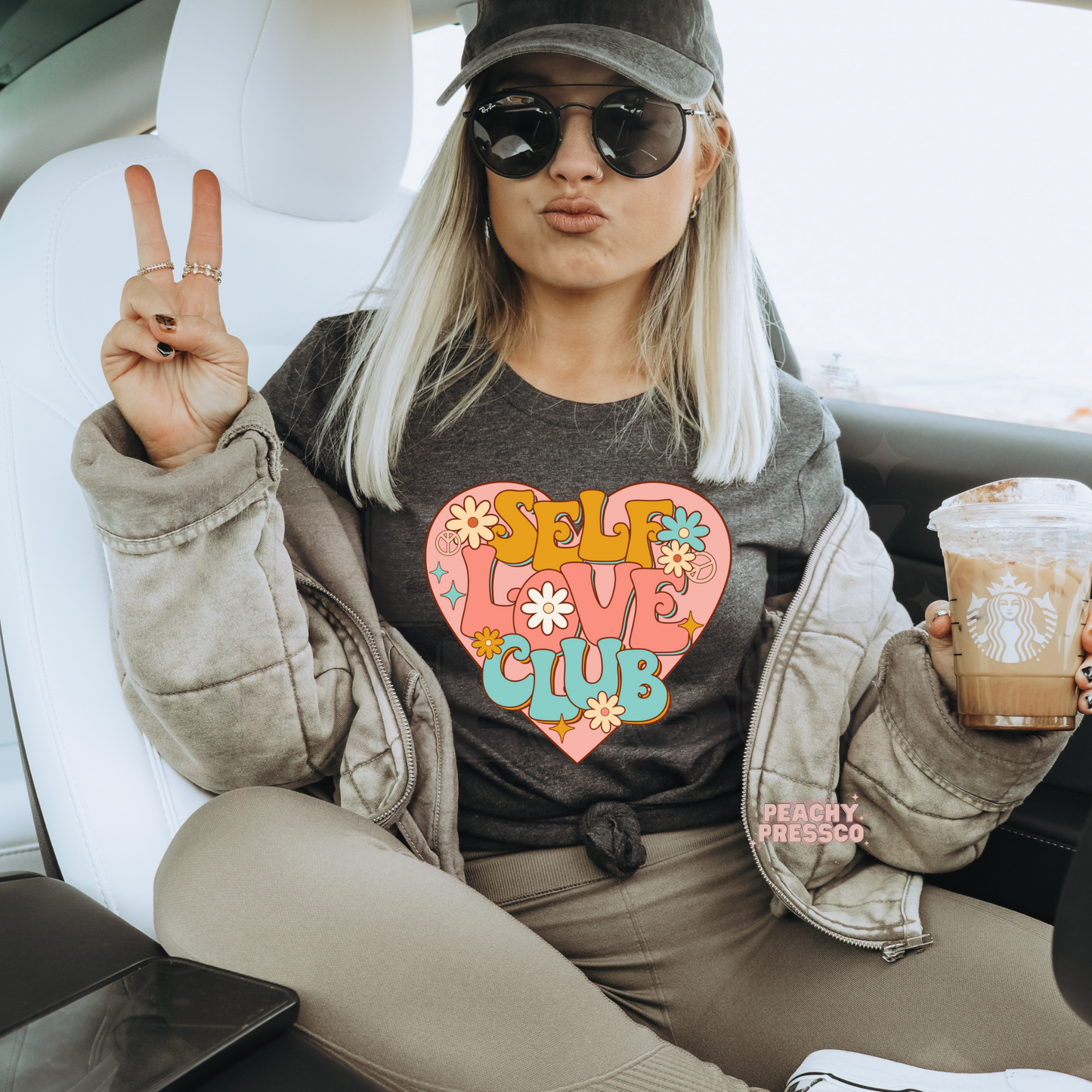 Retro Self Love Club Heart Sweatshirt – Boho Valentine Graphic Pullover