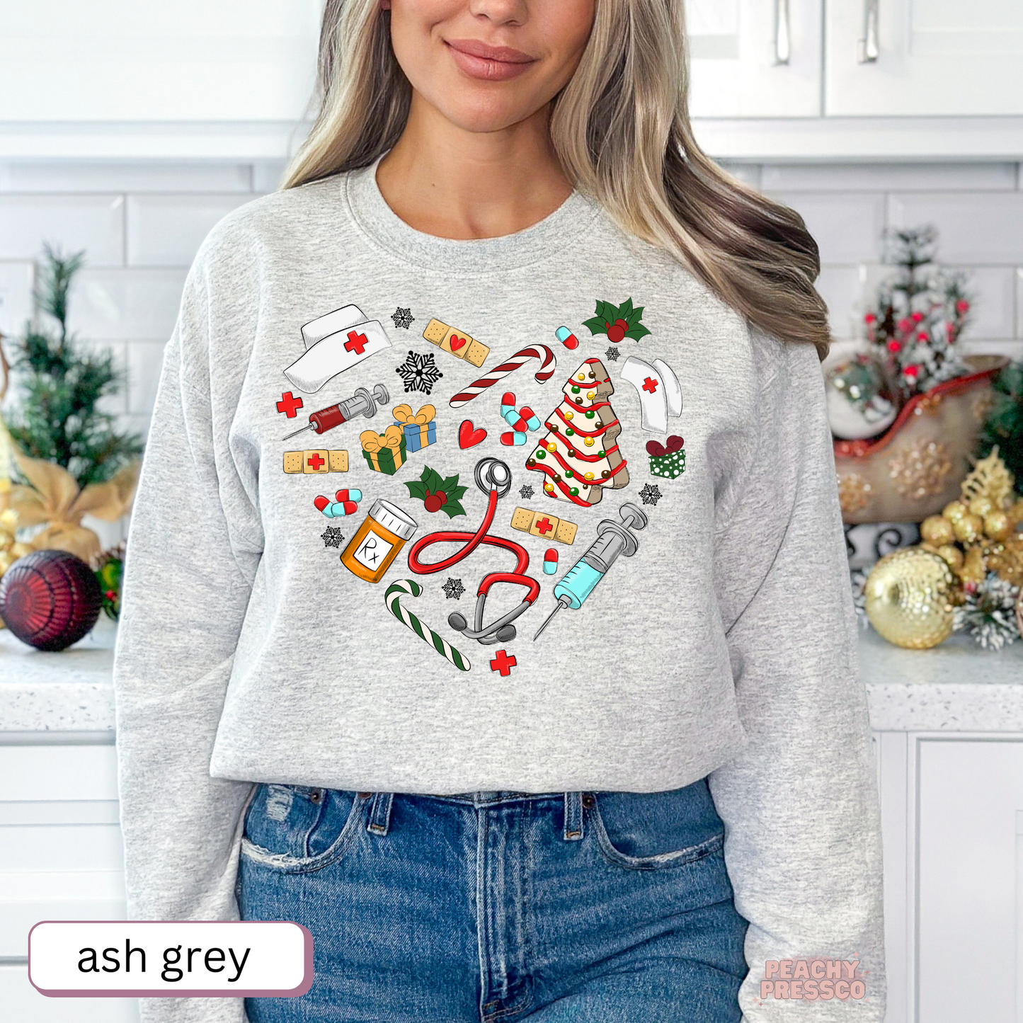 Festive Nurse Christmas Shirt – Medical Heart Stethoscope Holiday Apparel