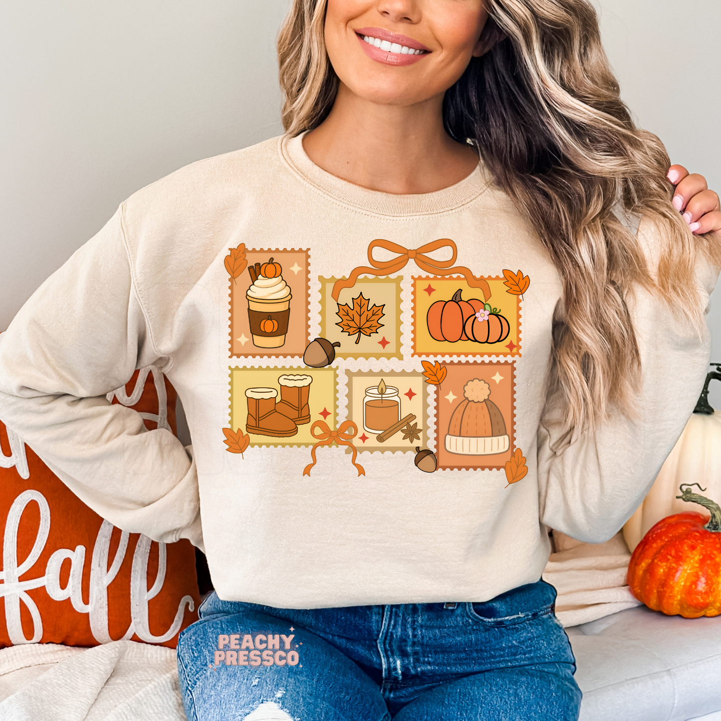 Autumn Essentials Sweatshirt | Pumpkins, Coffee, Boots & Candle, Fall Apparel