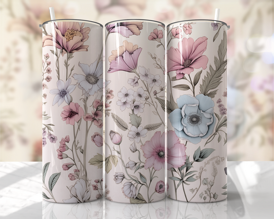 Elegant Pastel Floral Tumbler – 20oz Stainless Steel Insulated Cup