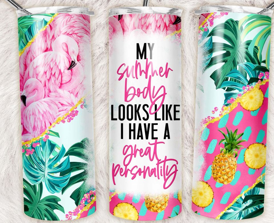 Funny Summer Body Tumbler – Flamingo & Pineapple Tropical Cup