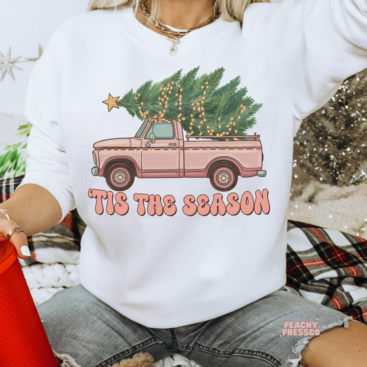 Pink Christmas Truck Sweatshirt | Tis The Season Tree, Holiday Apparel