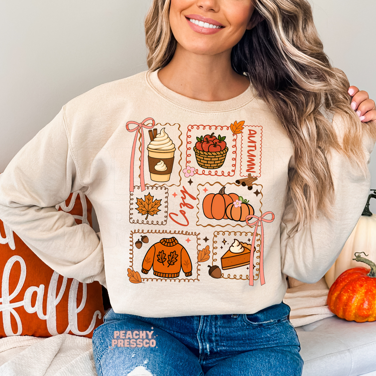 Cozy Fall Collage Sweatshirt | Pumpkins, Coffee & Sweater, Fall Apparel