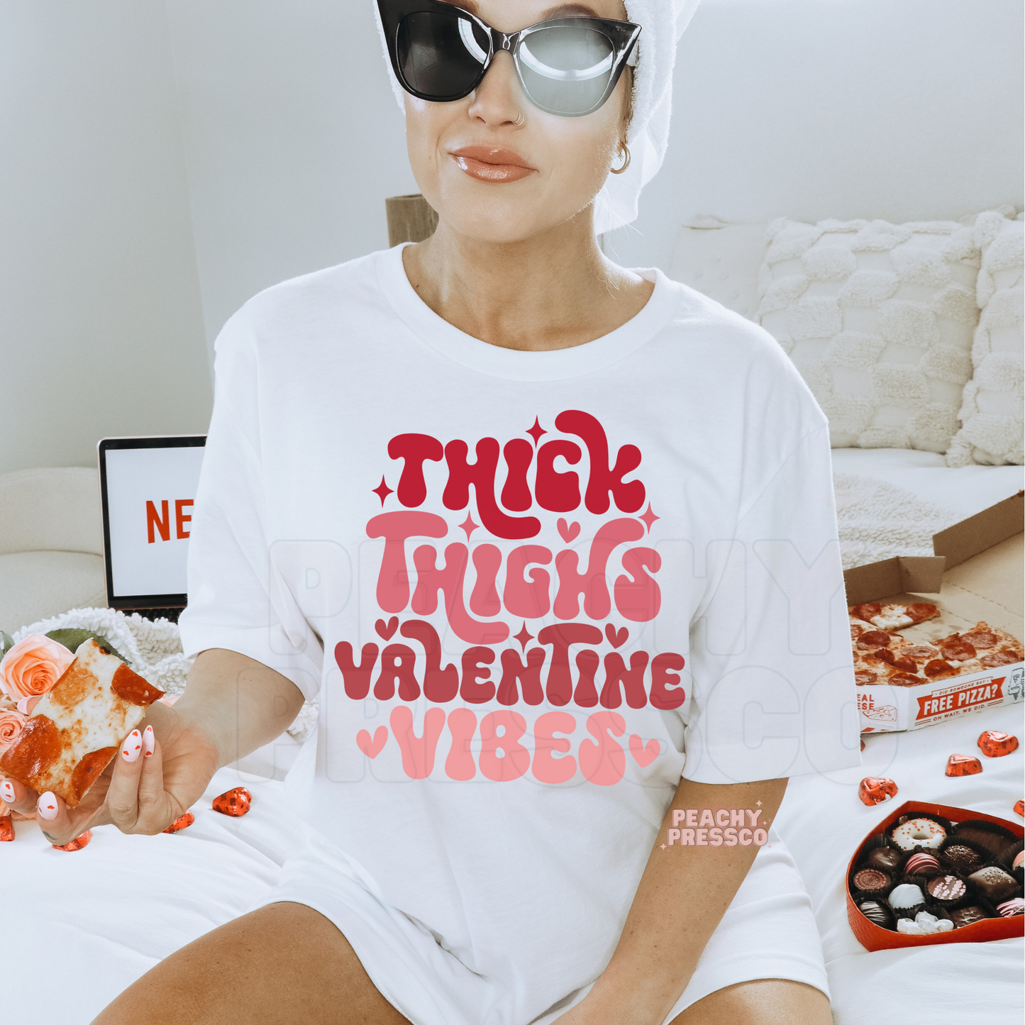 Thick Thighs Valentine Vibes T-Shirt – Body Positive Cute Curvy Girl Valentine Apparel