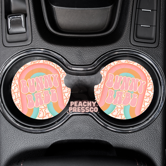 Bunny Babe Car Coaster Set – Retro Rainbow