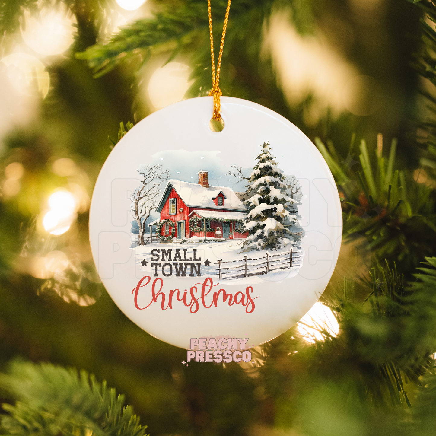 Small Town Christmas Ceramic Ornament – Cozy Holiday Home Decoration