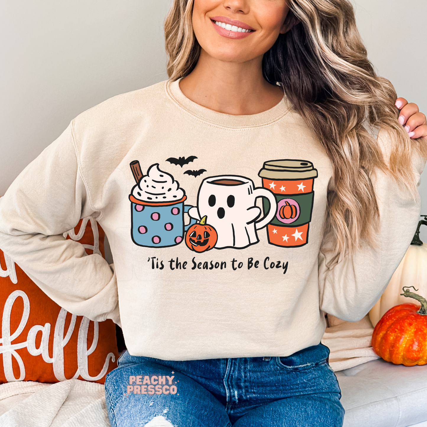Tis the Season to Be Cozy Sweatshirt – Cute Fall Ghost Mug Graphic, Fall Apparel