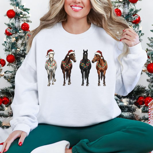 Christmas Horse Lights Sweatshirt – Festive Farm Holiday Apparel