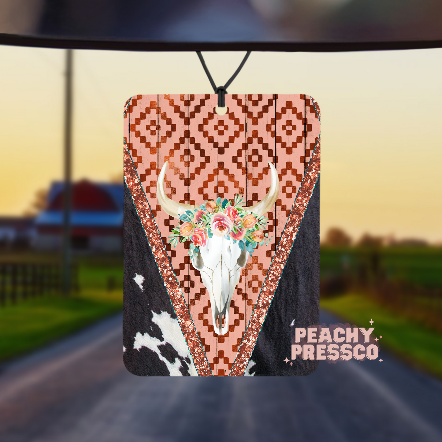 Western Cow Skull Air Freshener – Floral Boho Car Decor