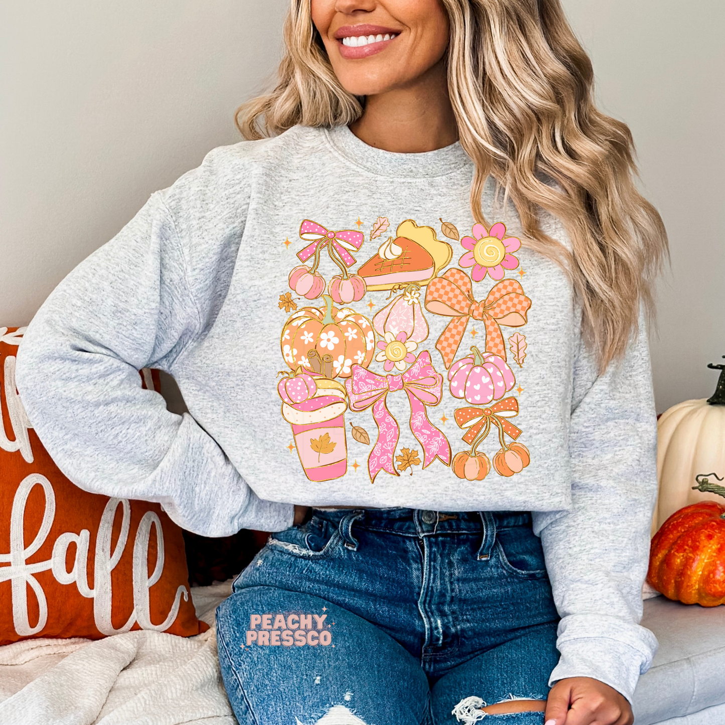 Cute Fall Pumpkin Bows Graphic Shirt – Autumn Aesthetic Apparel