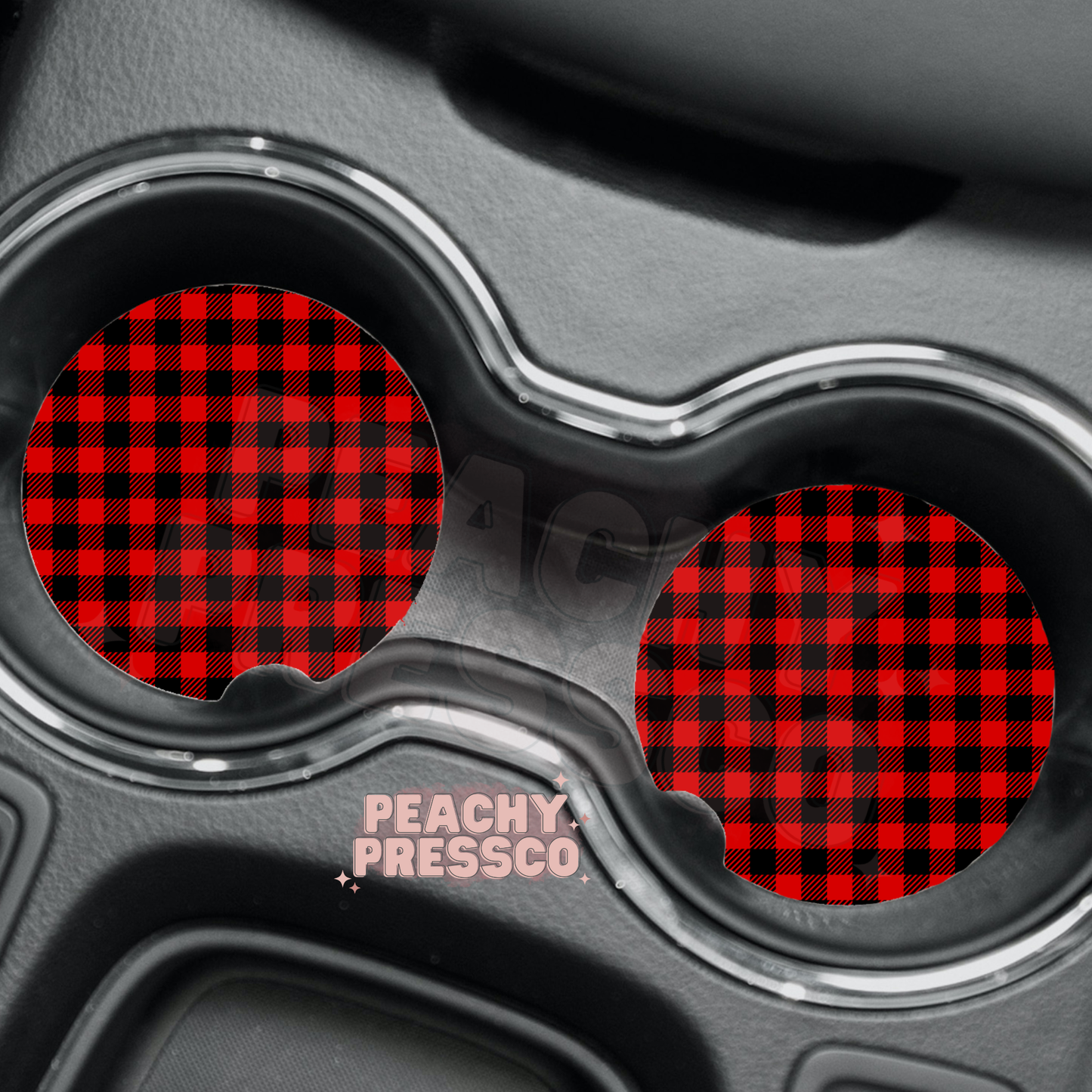 Red Buffalo Plaid Car Coasters – Cute Christmas Cup Holder Accessory