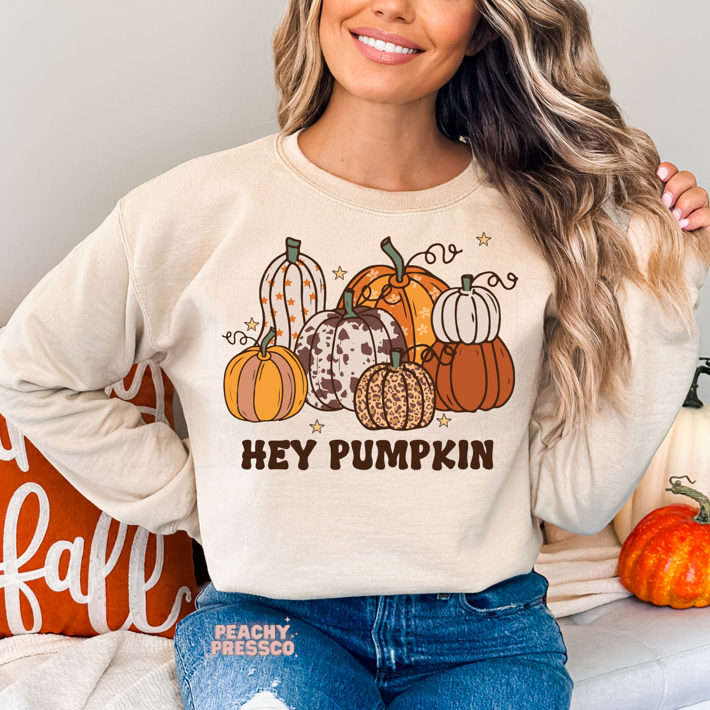 Hey Pumpkin Sweatshirt – Cute Fall Graphic Crewneck with Autumn Pumpkins, Fall Apparel