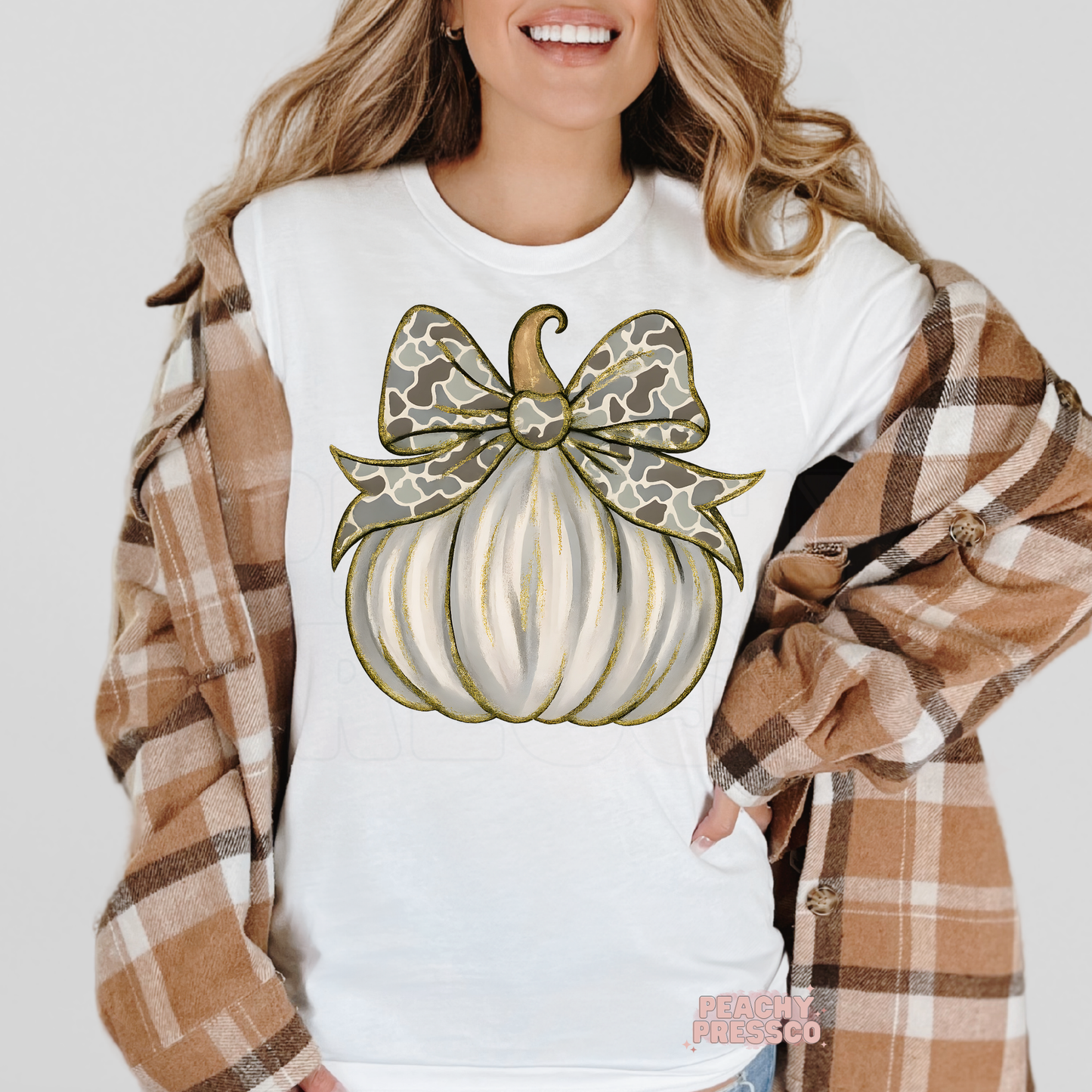Pumpkin with Camo Bow | Neutral Fall Apparel