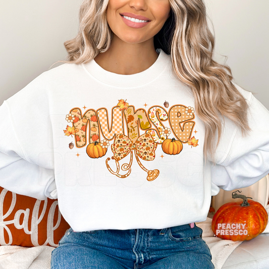 Autumn Nurse Sweatshirt – Cute Fall Pumpkin & Stethoscope Graphic Pullover, Fall Apparel
