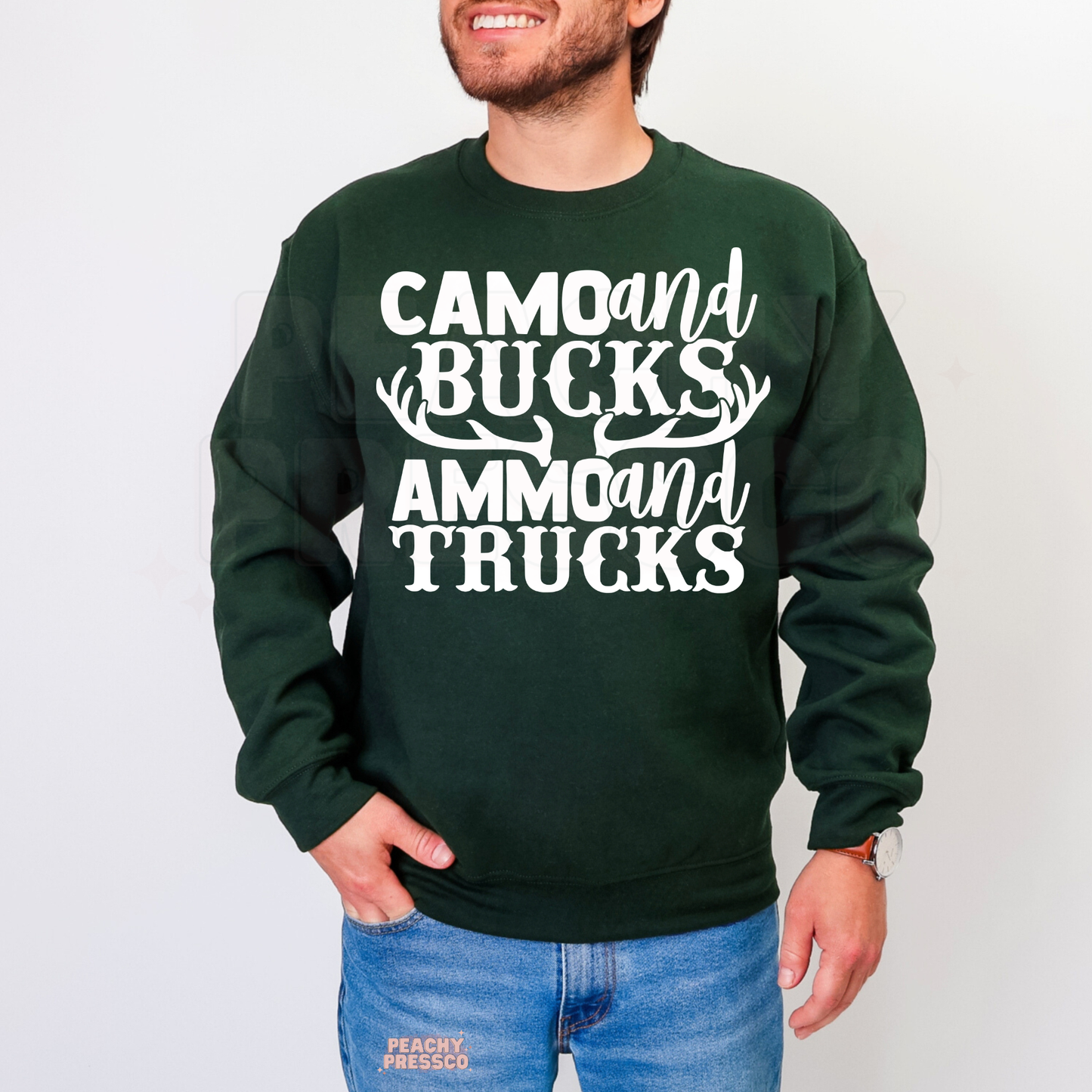Camo and Bucks, Ammo and Trucks Hunting Shirt – Country Boy Deer Hunter Tee