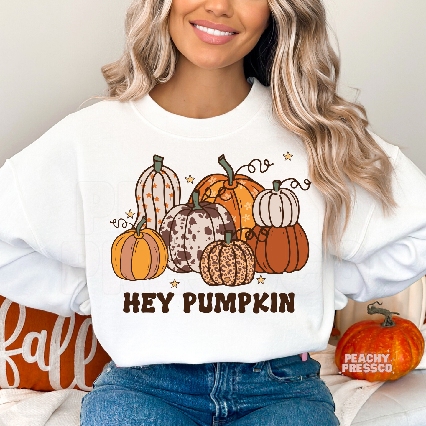 Hey Pumpkin Sweatshirt – Cute Fall Graphic Crewneck with Autumn Pumpkins, Fall Apparel