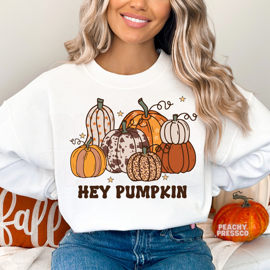 Hey Pumpkin Sweatshirt – Cute Fall Graphic Crewneck with Autumn Pumpkins, Fall Apparel