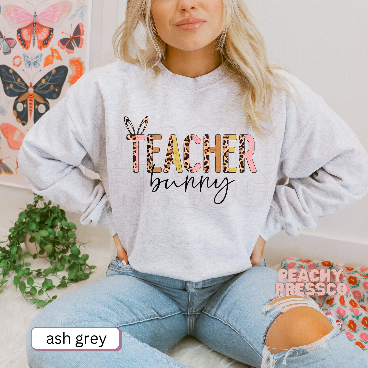 Teacher Bunny T-Shirt – Easter Apparel with Leopard Bunny Ears for Teachers