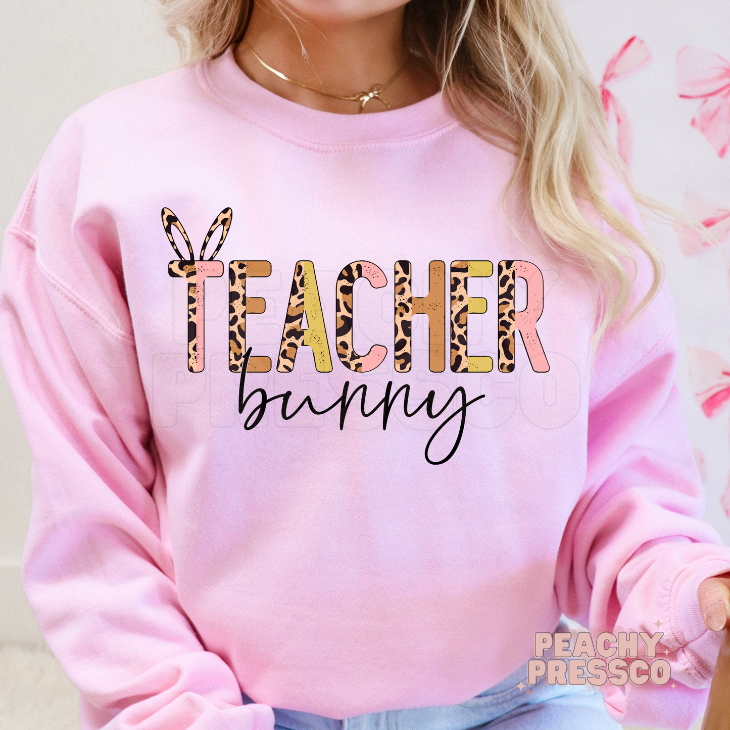 Teacher Bunny T-Shirt – Easter Apparel with Leopard Bunny Ears for Teachers