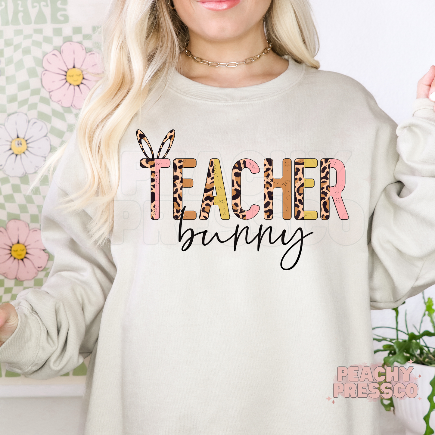 Teacher Bunny T-Shirt – Easter Apparel with Leopard Bunny Ears for Teachers
