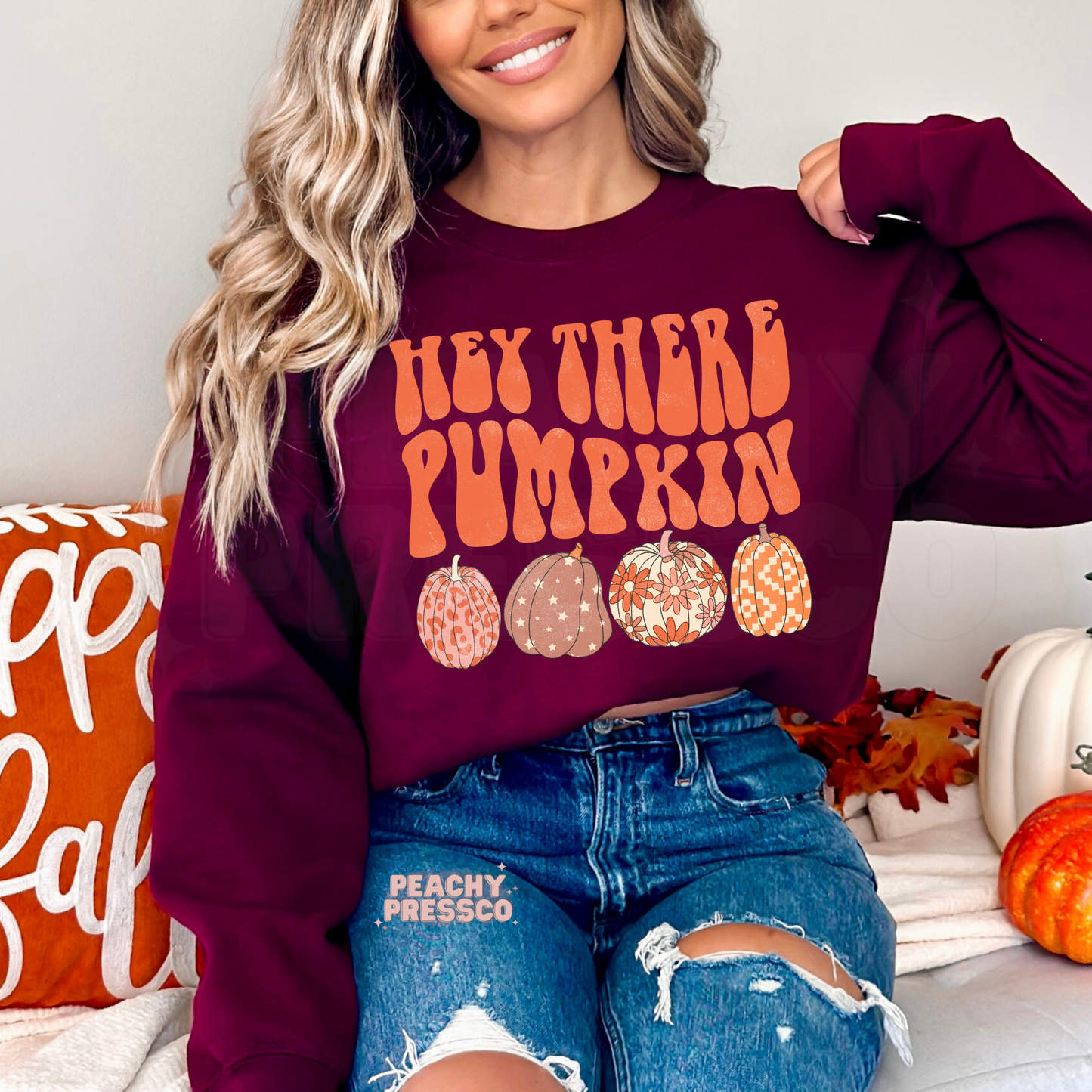 Hey There Pumpkin Sweatshirt | Cute Patterned Fall Pumpkins Apparel