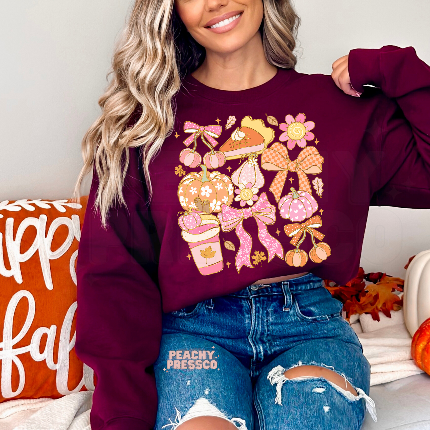 Cute Fall Pumpkin Bows Graphic Shirt – Autumn Aesthetic Apparel