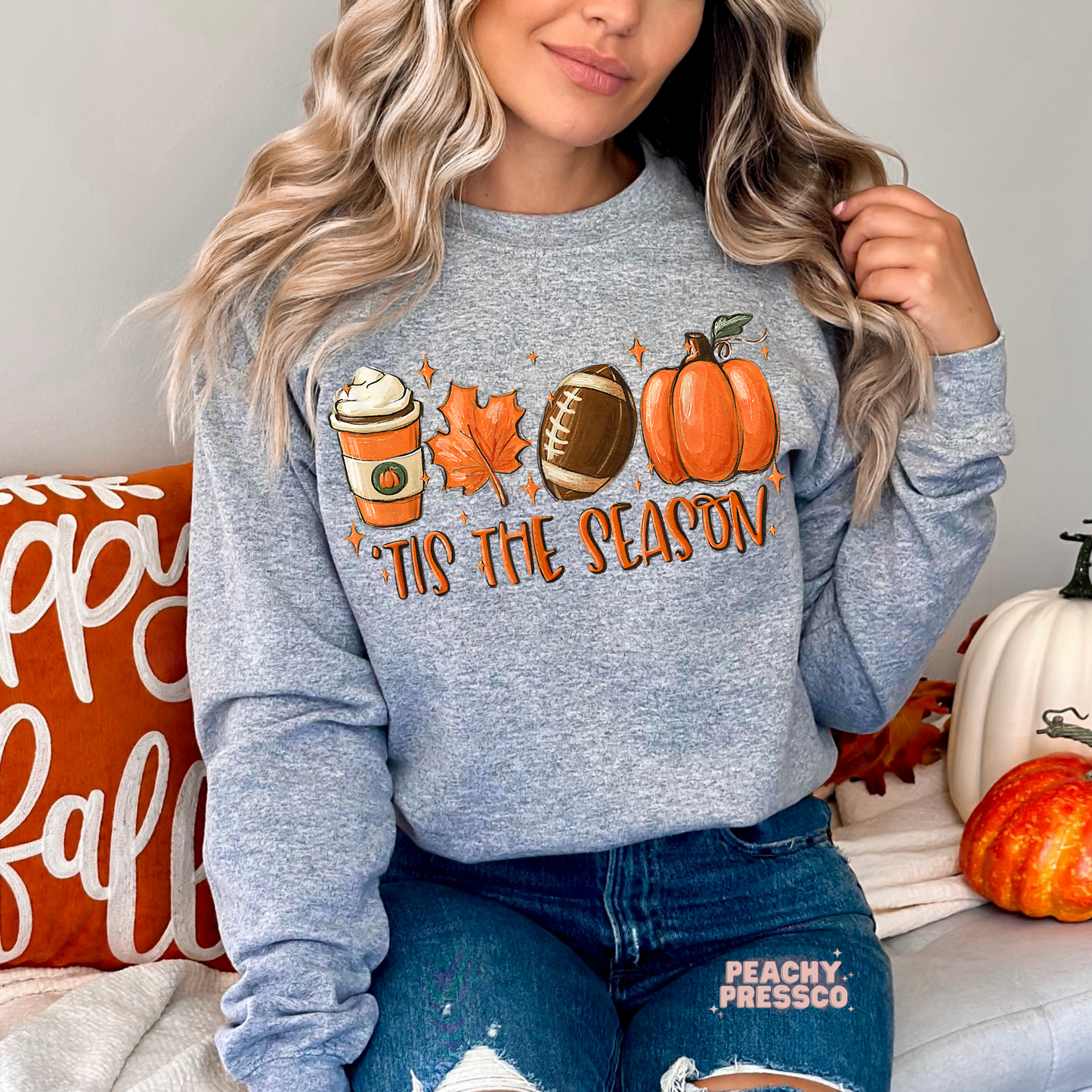 Tis The Season Fall Icons Sweatshirt – Pumpkin Spice, Football & More Apparel