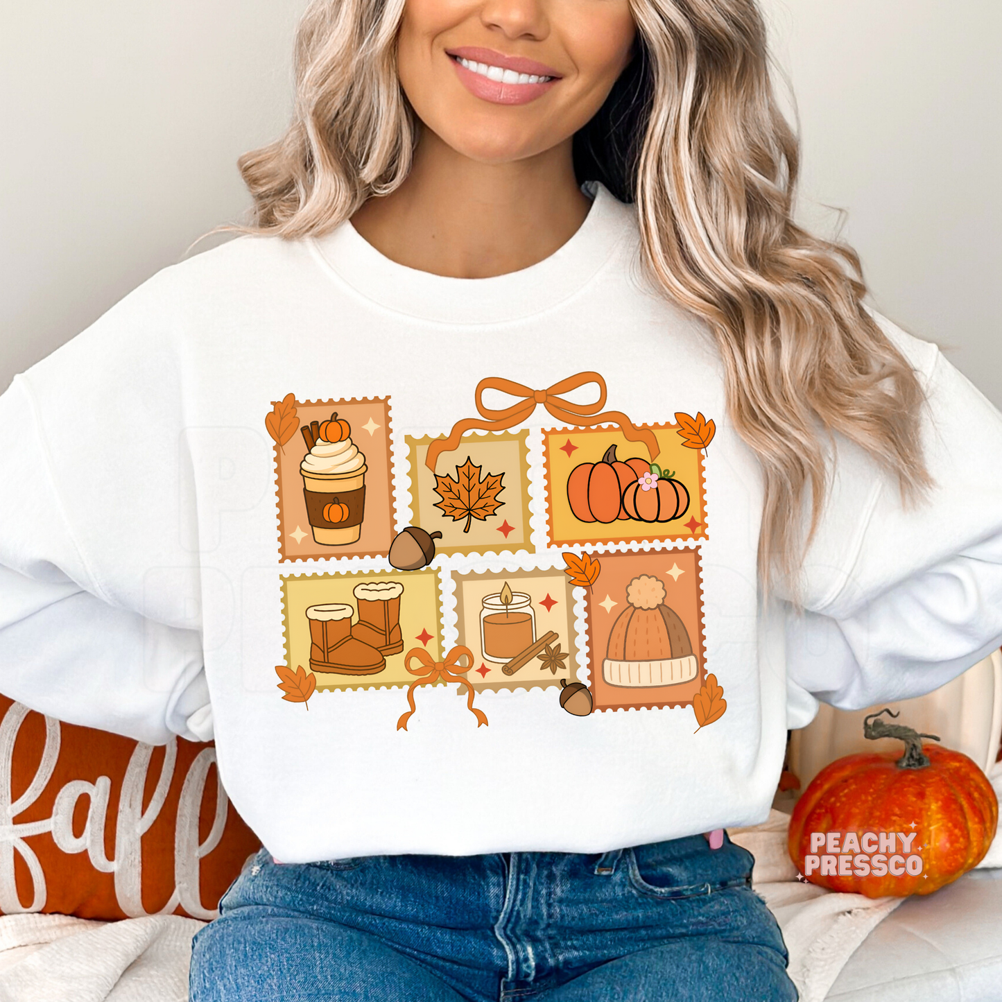 Autumn Essentials Sweatshirt | Pumpkins, Coffee, Boots & Candle, Fall Apparel