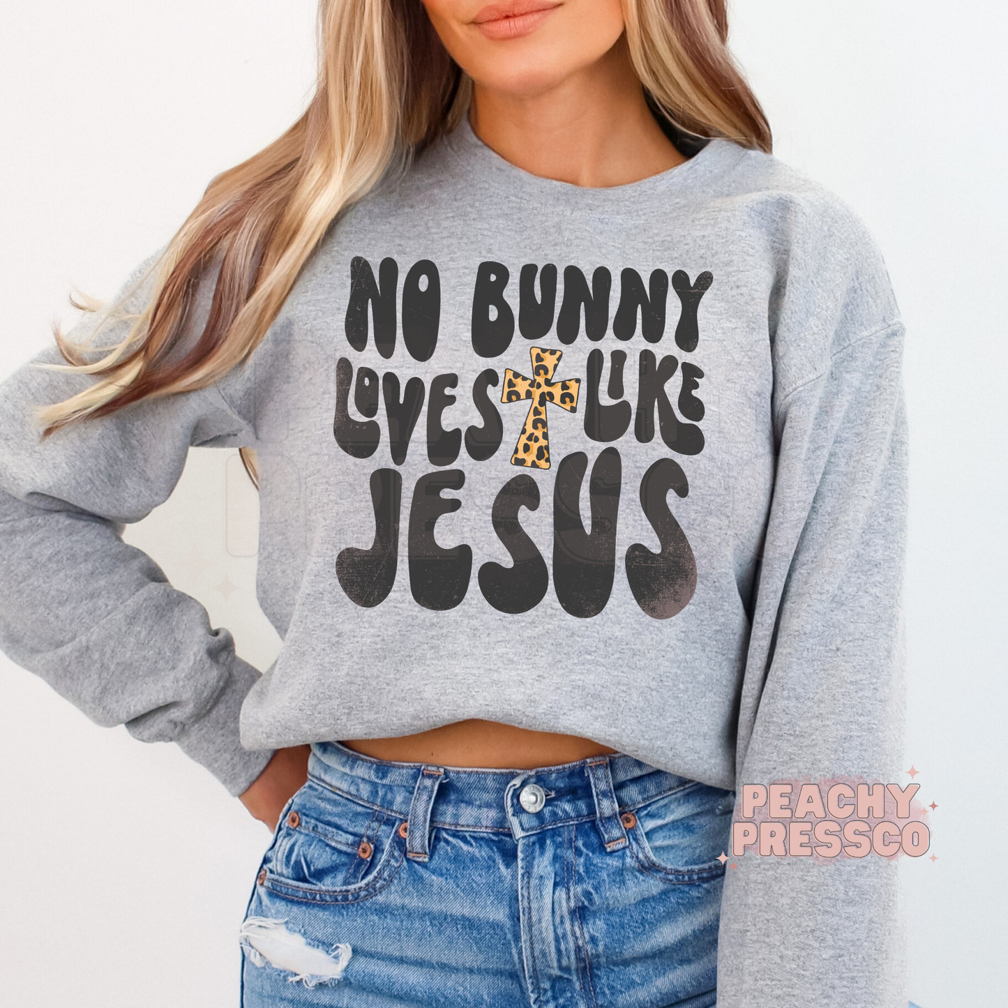 No Bunny Loves Like Jesus Sweatshirt – Leopard Print Cross Christian Easter Pullover