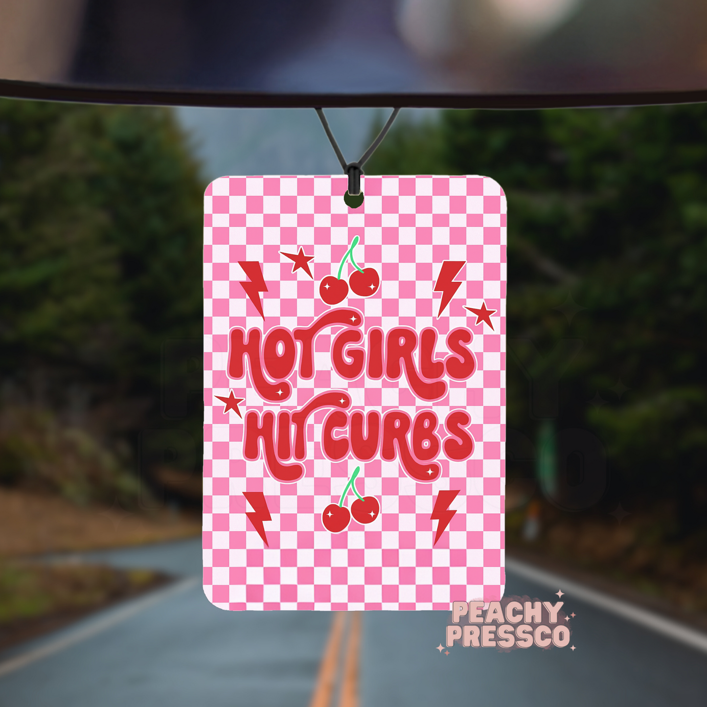 Hot Girls Hit Curbs, Funny Car Air Freshener – Cherry Aesthetic, Cute Gift for Drivers